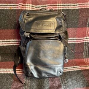 Coach Terrain Roll Top Backpack Large Black Leather Bookbag Pre-owned